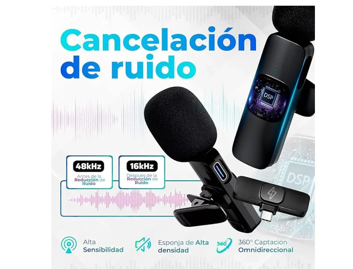 Micrófono con cancelación de ruido, DSP, 48kHz, alta sensibilidad y captación omnidireccional 360°