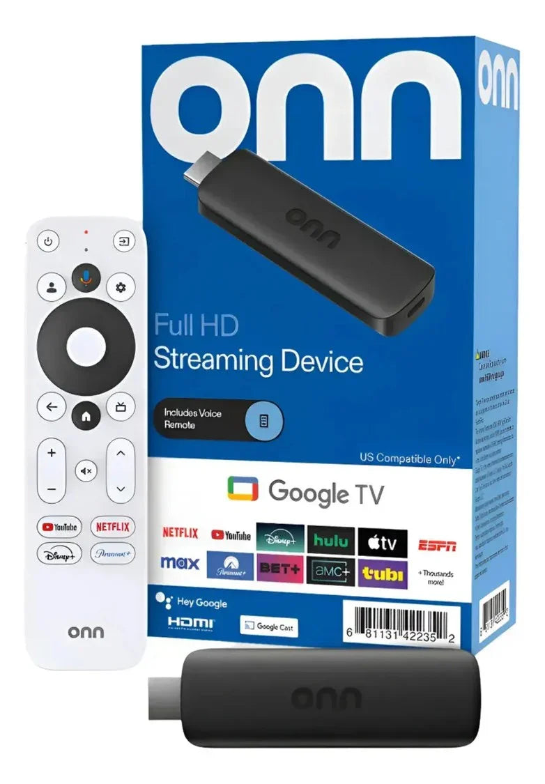 Dispositivo de streaming Full HD Onn con control remoto de voz y Google TV, compatible con Netflix, YouTube y más
