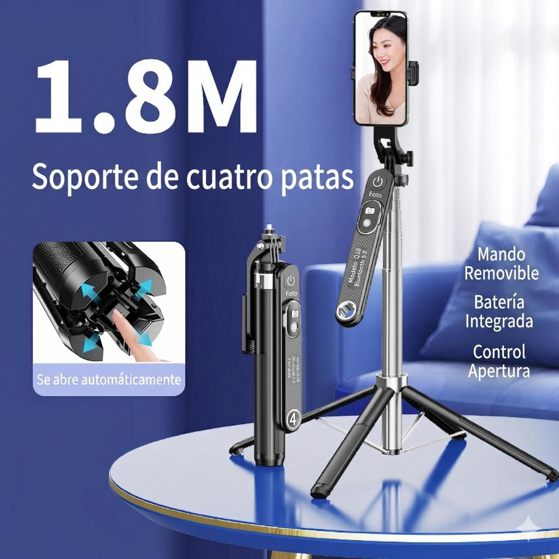 Trípode Selfie Stick Bluetooth 1.8m Profesional Live HD-Q10