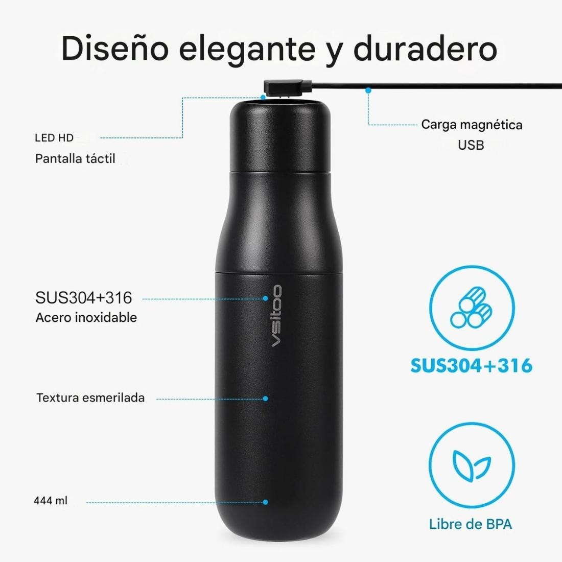 Termo Inteligente Vsitoo UV Autolimpiante Acero 450ml
