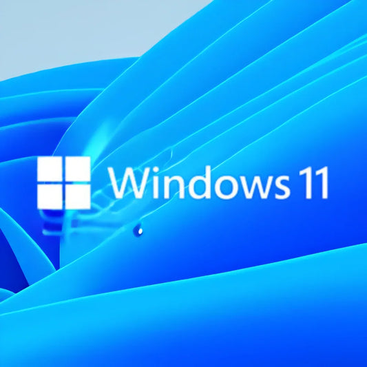 Logo de Windows 11 sobre fondo azul ondulado, sistema operativo tecnológico
